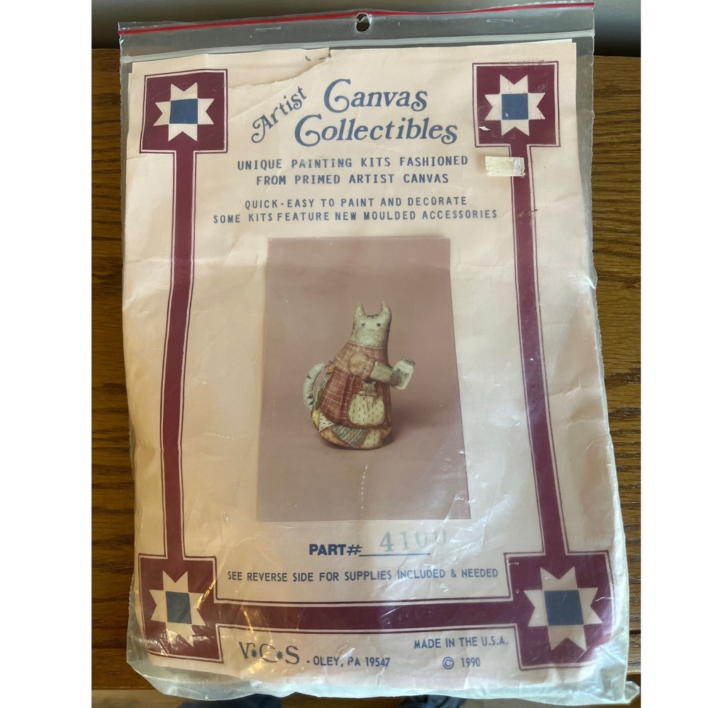 Country Canvas Collectibles Folk Art Stuffed Cat Artist Kit Katie Cat 1990 USA‎